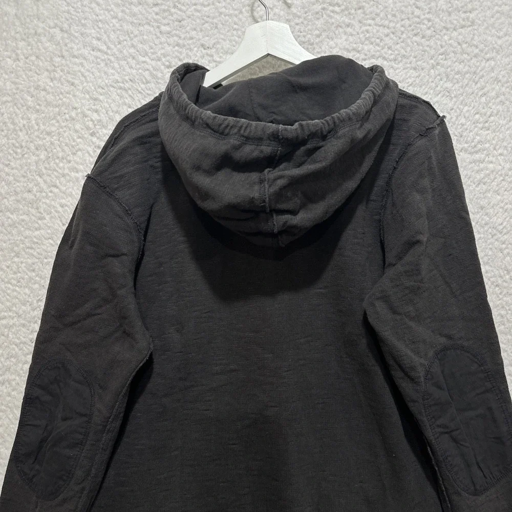 True Religion‎ Slub Fleece Pullover Hoodie Size M Button Placket Collar Raw Edge